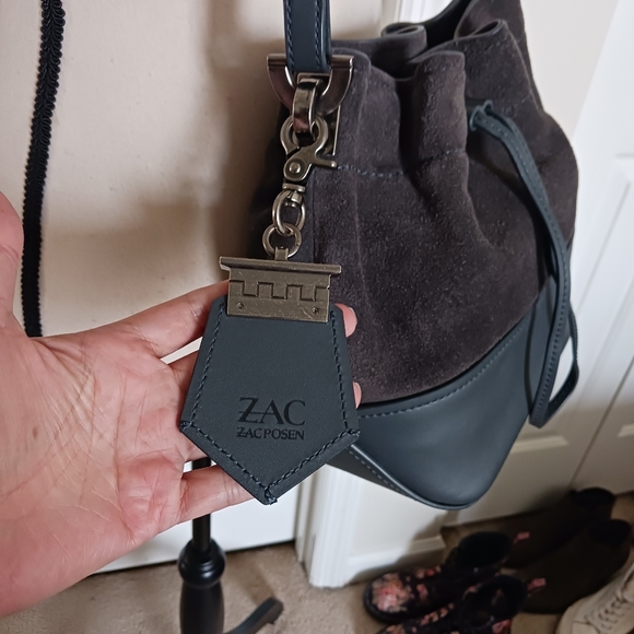 Zac Zac Posen  Suede and Leather Drawstring Bucket Shoulder and/or Crossbody - Picture 3 of 13
